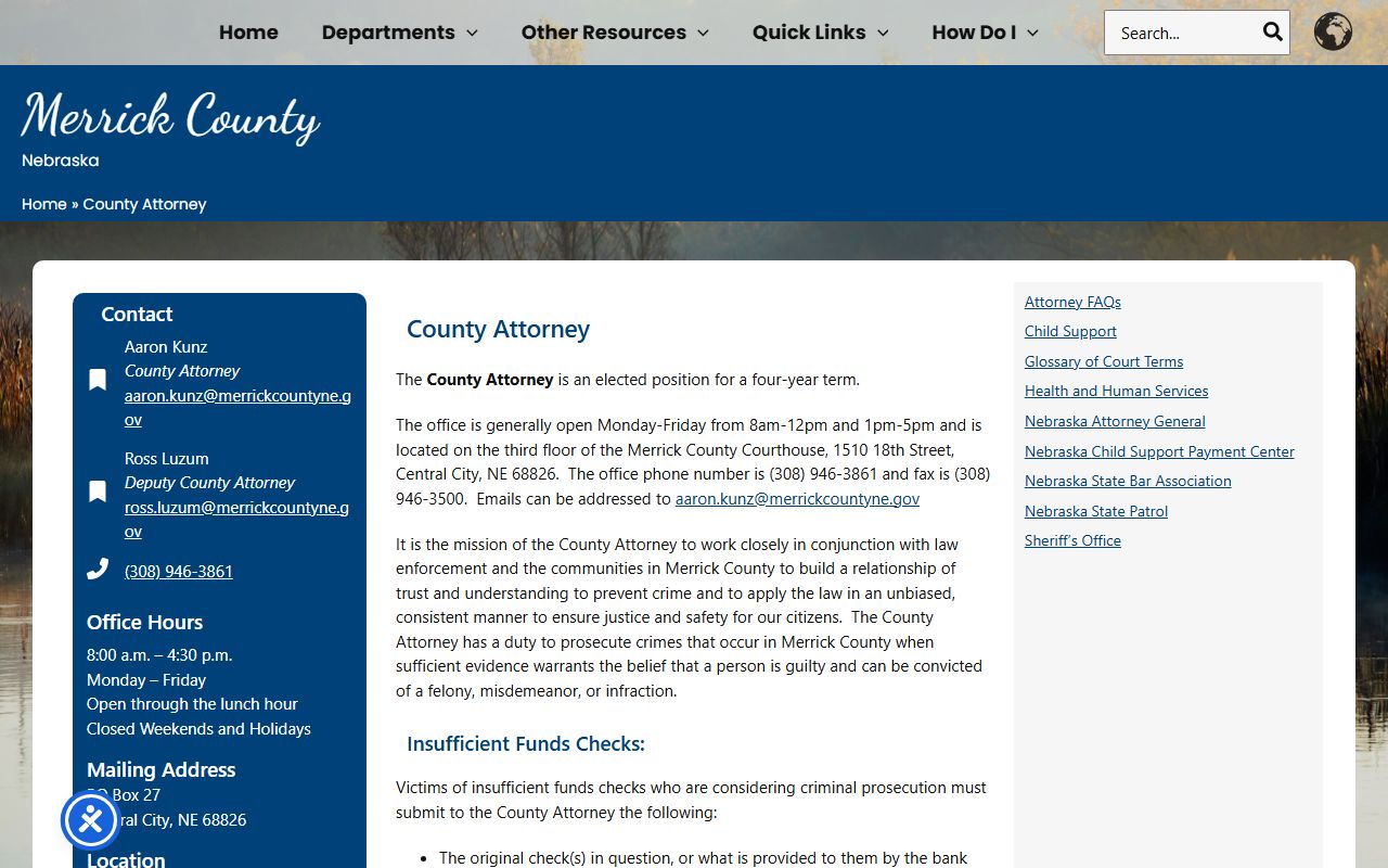 Merrick County court records after arrest county attorney prosecution page