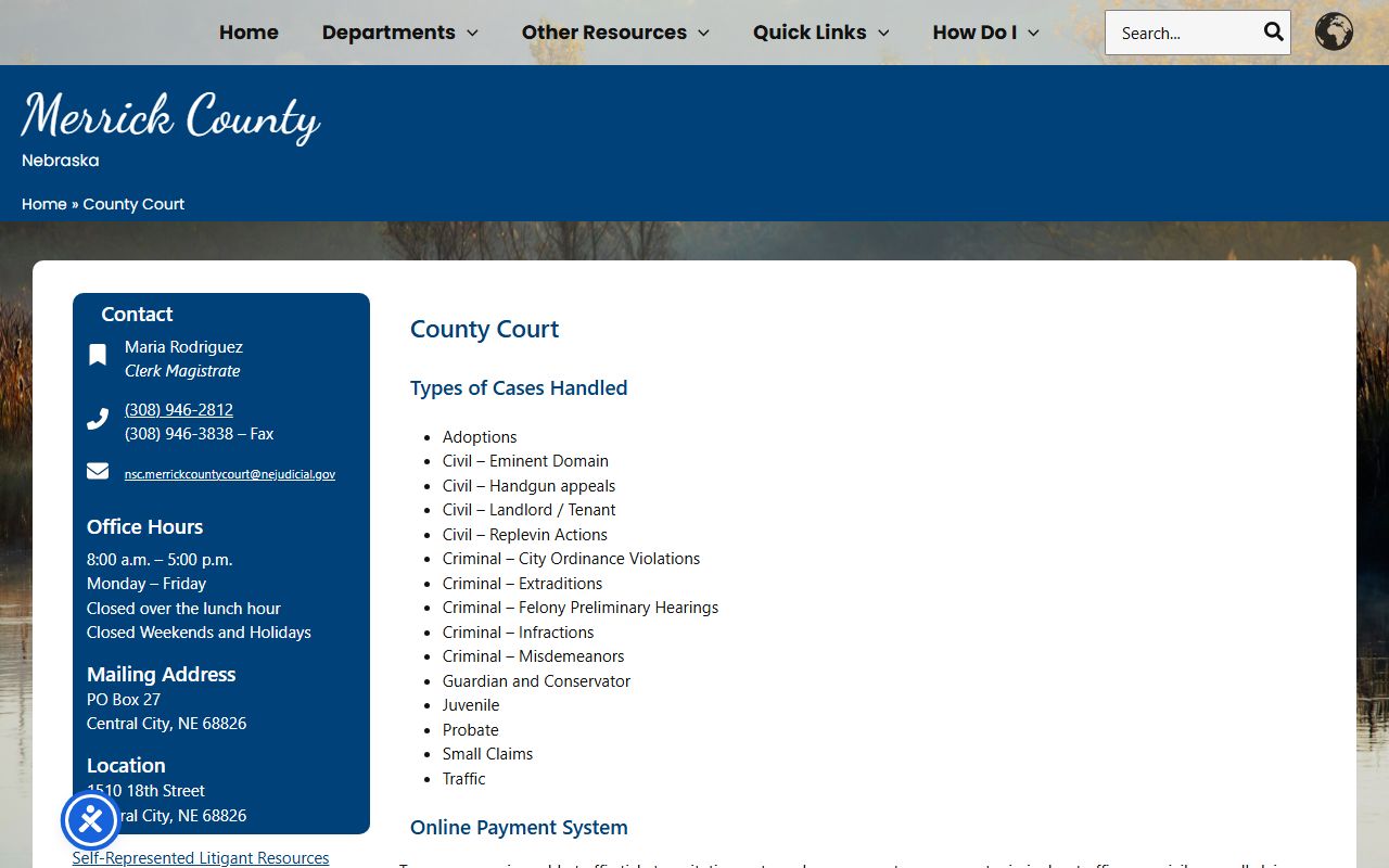 Merrick County court records after arrest county court contact page