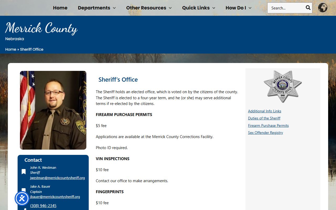 Merrick County inmate search sheriff office contact page